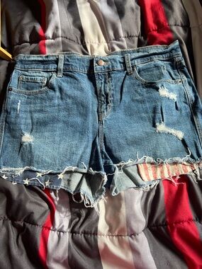 Old Navy Distressed Blue Denim Shorts with Flag Accent